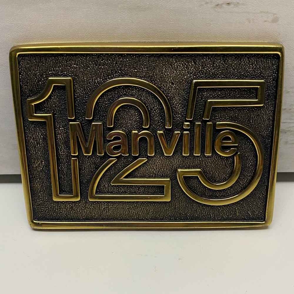 Vintage BTS Solid Brass Manville 125 Belt Buckle Made In USA
